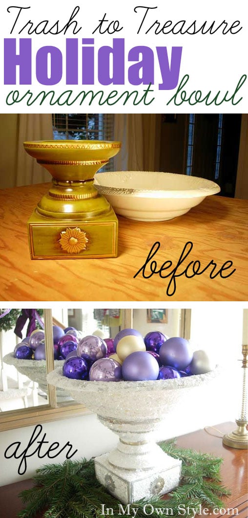 Christmas Ornament Bowl made from thrift store finds