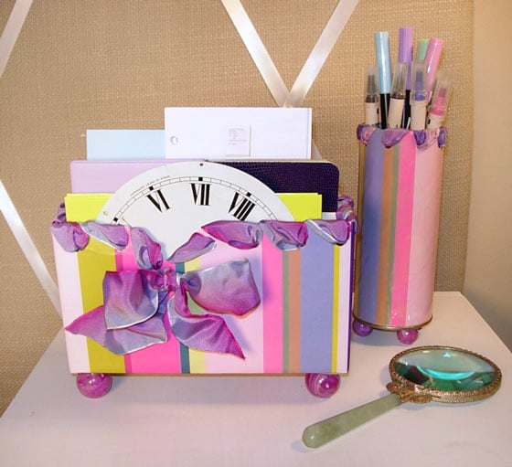 Desk-organizer-made-by-repurposing-packaging sitting on desk top.