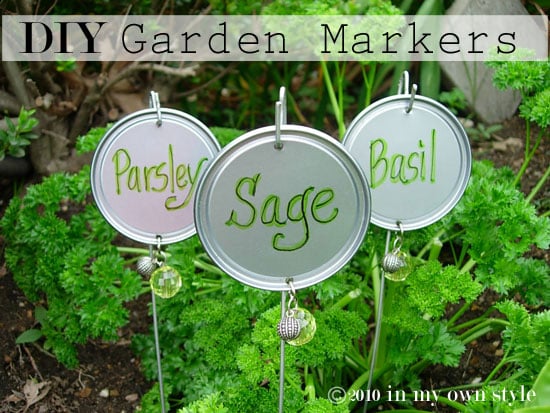 Garden markers made from OJ can lids
