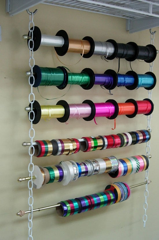 Ribbon Spool Holder and Organizer for a Crafts room