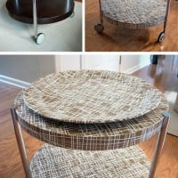 Create a basket weave effect on table using gift wrap