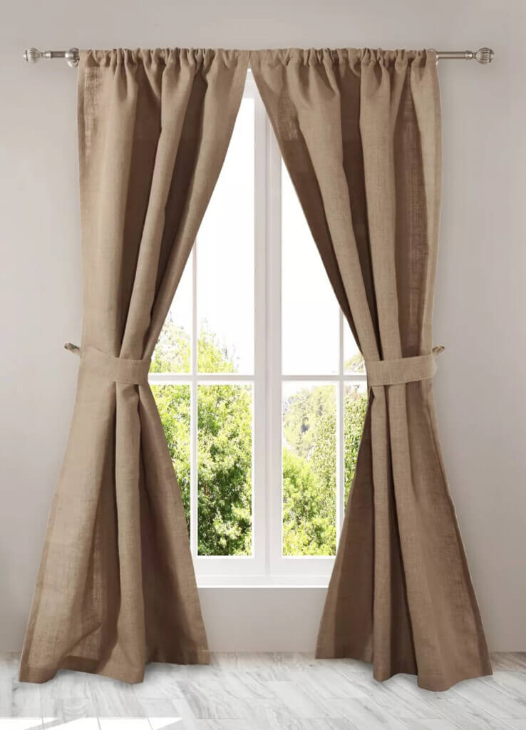burlap curtain panels on window.