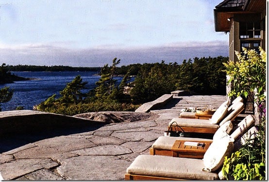 The View of water from a stone patio