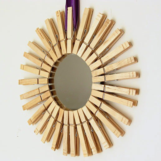 closeup image of DIY clothespin mirror 