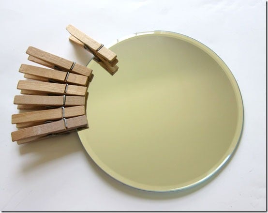How-to-attach-clothespins-to a round mirror
