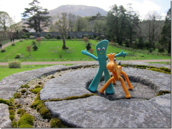 Ireland-Kylemoor-Abbey-Gumby and Pokey on a rock.