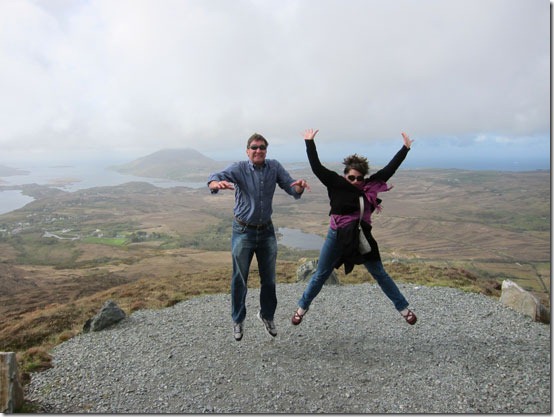 jumping in excitement after getting halfway up the hike