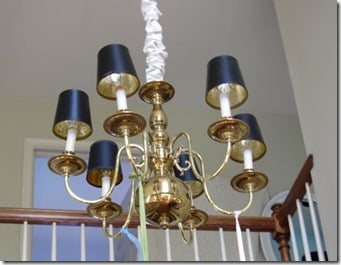 Brass Chandelier makeover that uses Spackle and paint