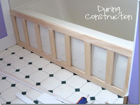 During-construction---how-to add wainscoting around a bathtub.