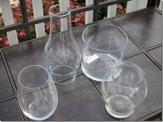 Thrift-Store-Glassware made used to make an outdoor lantern