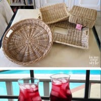 Safely carry drink filled glasses in style by making decorative liners for your wicker trays