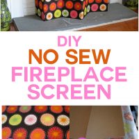 No sew DIY Fireplace screen made using fabric and cardboard. It can also be used as a decorative screen to hide kid's toys, unsightly electronics, and more.