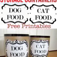 DIY pet food storage containers and DOG and CAT free printable labels.
