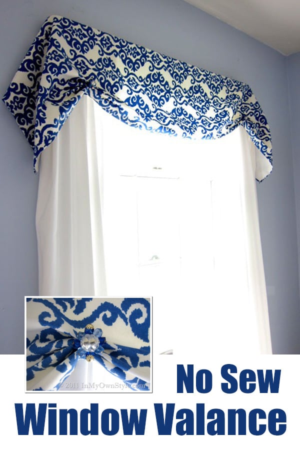 Blue and white pattern no sew window valance.
