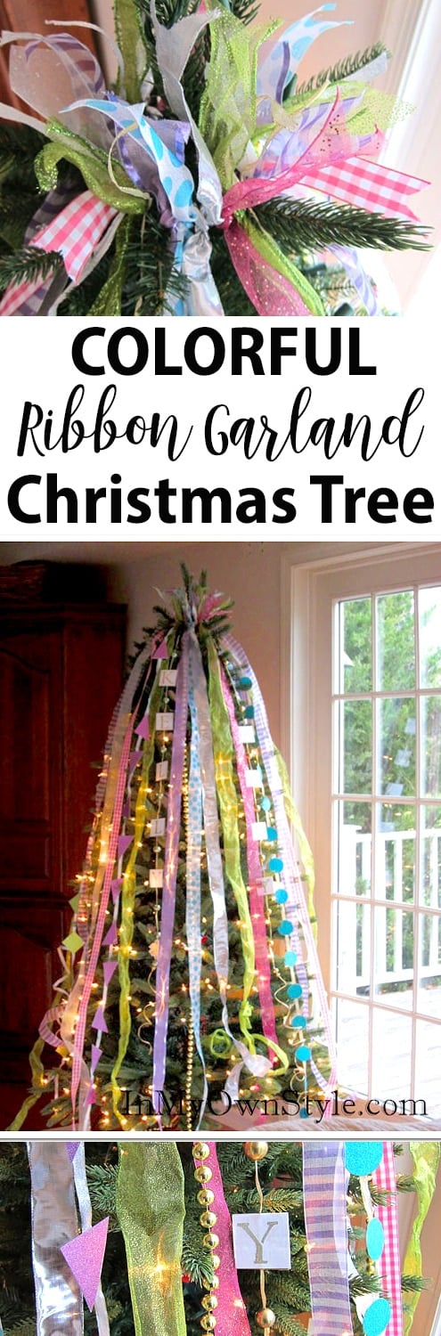 How to make a vertical ribbon to decorate a Christmas tree garland.
