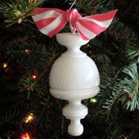 A Christmas Tree ornament made using a curtain rod finial