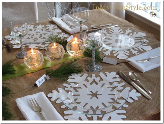Table setting ideas for Christmas snowflake place mats