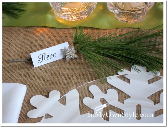 Place-card-pine-and-glitz for Christmas