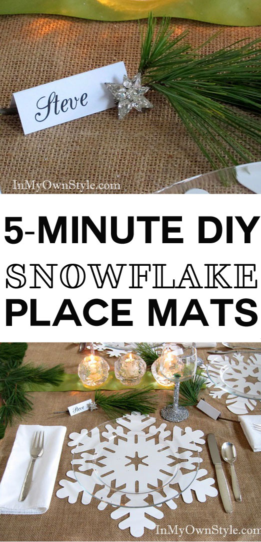 Holiday table setting idea. Make these snowflake place mats in less than 5 minutes. Christmas table setting ideas