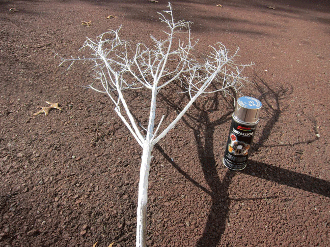 Make Sparkly-Branches-using silver-spray-paint