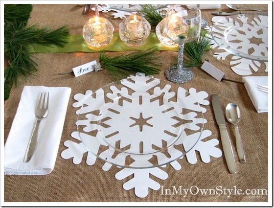 Table setting ideas for Christmas snowflake place mats