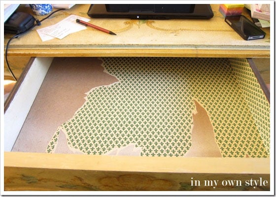 Desk Drawer before decorative lining added
