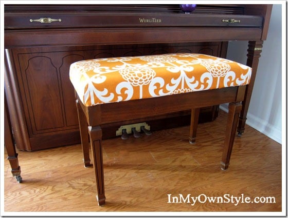 How to make a no sew cushion cover for a piano bench.