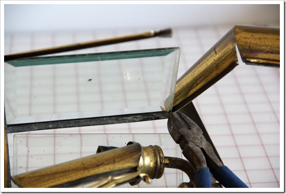 taking apart brass light fixture to repurpose the glass to make a pretty DIY paperweight.