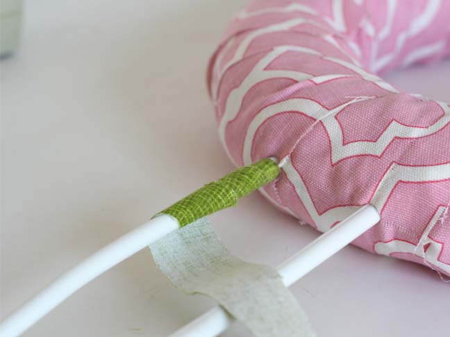 How to cover plastic hangers to make bunny ears on wreath.