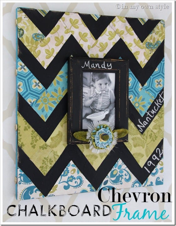 Chevron-Pattern-Chalkboard-Frame made with scrap fabric