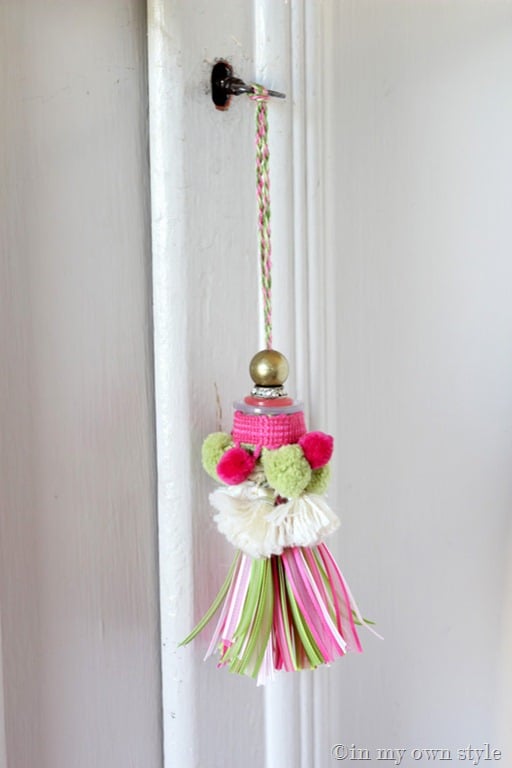 Pink and green ribbon tassel