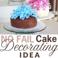 Image graphic of two cakes plainly iced and decorated with curling ribbons.