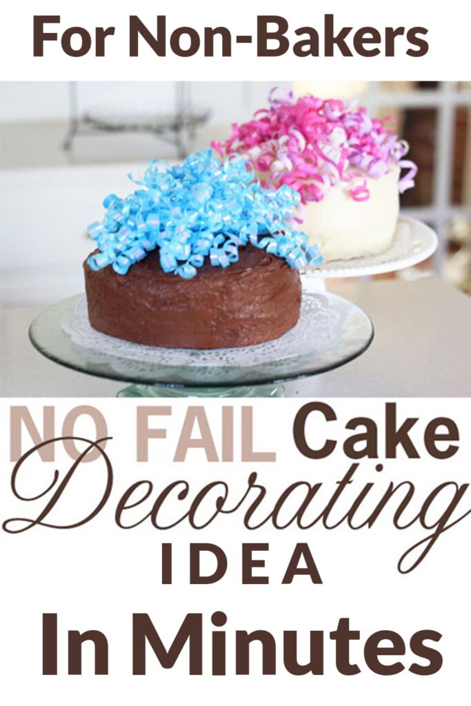 Image graphic of two cakes plainly iced and decorated with curling ribbons.