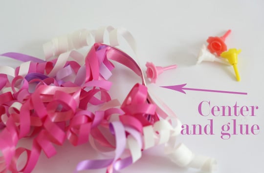 How to glue candle holder to curling ribbons.