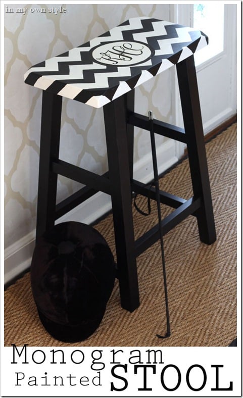 Furniture makeover: How to paint your monogram on a stool or any piece of furniture.  Step-by-step furniture painting tutorial.  
