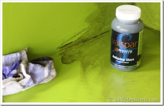 Valspar Antiquing glaze being rubbed into a painted surface to make it look aged