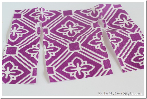 How to cut the napkin to cover drawer pulls.