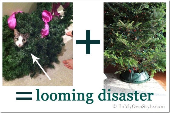 Christmas tree skirt with cat inside