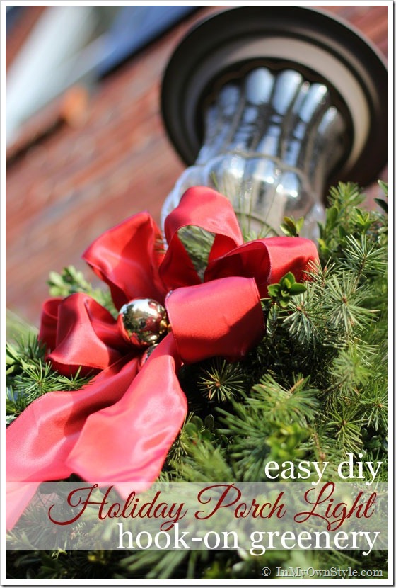 Christmas-Outdoor-Porch-Light Decoration using greenery.