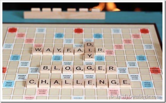 Scrabble board on rolling game table that was part of the Wayfair-DIY Blogger Challenge 
