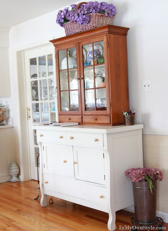 Spring flowers on Furniture Makeover Ideas using two unrelated pieces of furniture and combine into one. 