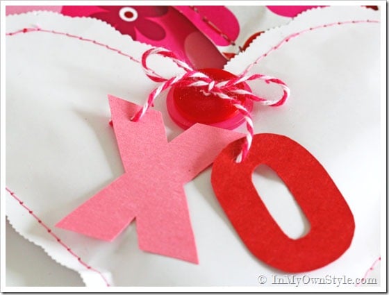 Paper X and O on Valentine Candy filled pouch