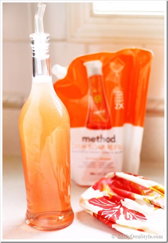 fill a glass bottle with dishwashing detergent and place by your sink.