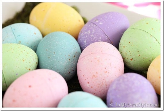 Easter-Decorating-Ideas chalk painted plastic Easter eggs