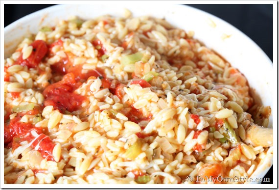 Baked-Mozzarella-Orzo-Recipe-Mixing