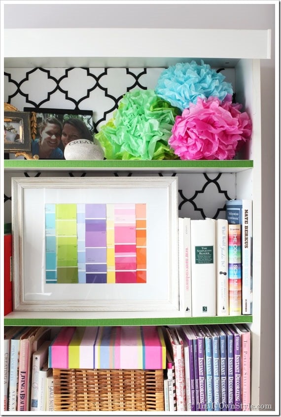 bookcase decor trimmed with