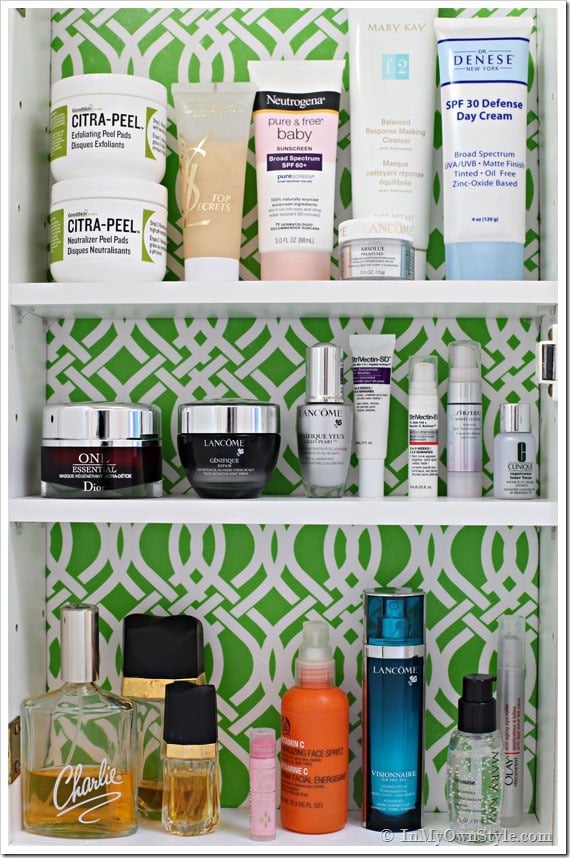 decorative paper lined medicine cabinet