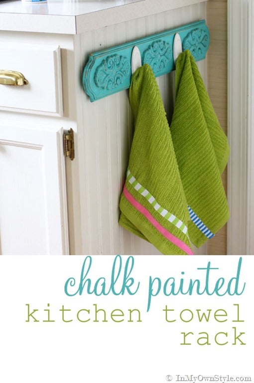Love this DIY chalk painted towel rack that InMyOwnStyle made