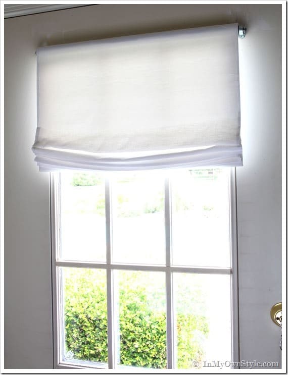DIY-no-sew-window-treatment Roman Shade on a window