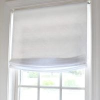 No Sew Roman Shade in white linen on window